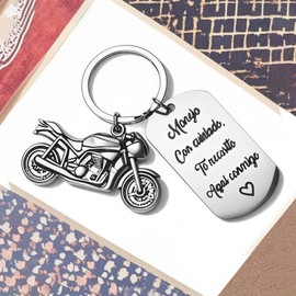 Motorcycle Gift for Men, Drive Safe Keychain in Spanish for Husband Boyfriend, "Maneja Con Cuidado Te Necesito Aquí Conmigo" Biker Gifts, Anniversary Birthday Gifts for Him