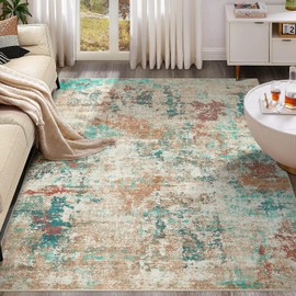 UERMEI 6x9 Area Rug Living Room Rugs - Washable Neutral Modern Abstract Soft Thin Large Rug Indoor Floor No Slip Rug Carpet for Bedroom Under Dining Table Home Office Decor - Colorful