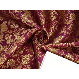 The Yard BRO827 Brocade Fabric Burgundy x Metallic Gold 44"