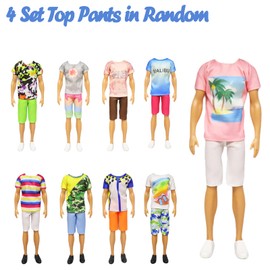 19 PCS Dolls Clothes and Accessories Set, Including 4 Tops 4 Pants, 4 Pair of Shoes 1 Swimming Ring 1 Surfboard 1 Earphone for Kids Boys Girls Party Play(Random Style)