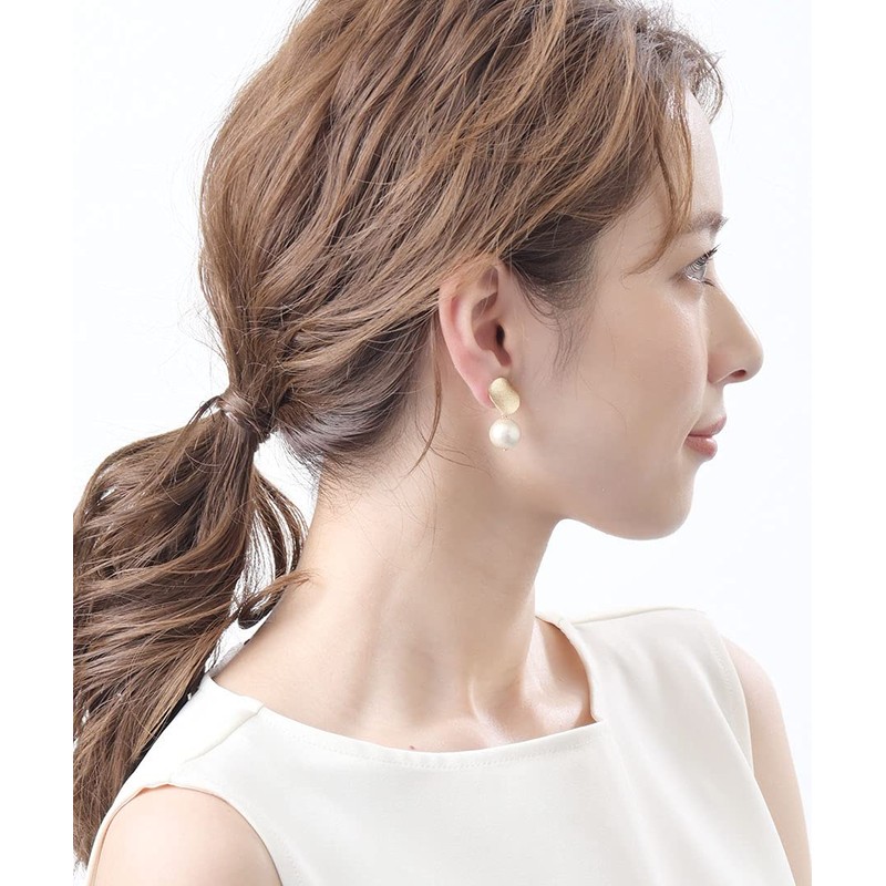 VINGTAINE Gold Plated Cotton Pearl Earrings, Titanium Post, P1397, Titanium