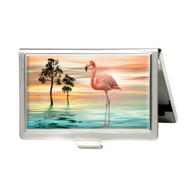 Beautiful Landscape Cool Flamingo Custom Fashion Silver Business Card Holder Stainless Steel Name Case Card ID Wallet Holder