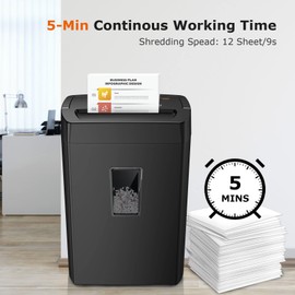 Bonsaii 12-Sheet Cross Cut Paper Shredder, 5.5 Gal Home Office Heavy Duty Shredder for Paper, Credit Card, Mails, Staples, with Transparent Window, High Security Level P-4 (C275-A)
