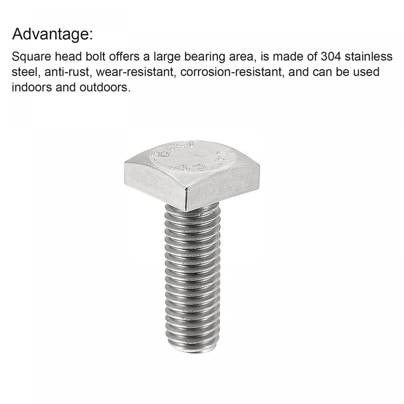 sourcing map Square Head Bolt, 5pcs M10x30mm Fully Thread 304