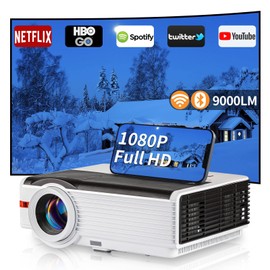 9000 Lumens High Brightness for Gaming, FHD Projector LED Home Theater Projector, Smart 200” Indoor Projector with WIFI Bluetooth 10W Speaker Compatible with HDMI/USB/PC/TV Stick/iOS & Android Phone