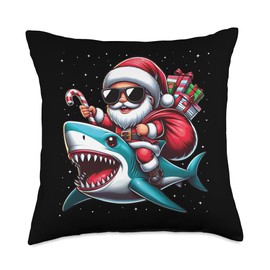 Santa Claus Riding a Shark Christmas Snow Boys Girls Kids Throw Pillow