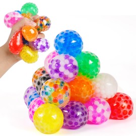 Ainiv 24pcs Beads Stress Balls, Small Squishy Balls Squeeze Fidget Balls, Sensory Squeeze Ball for Adults Stress Relief, Party Bag Fillers for Kids Boys Girls Birthday Party Favors Gifts