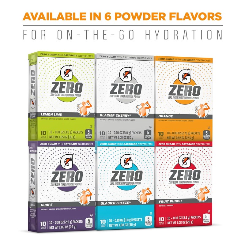 Gatorade G Zero Sports Drink Mix Powder Packets, Glacier Freeze,