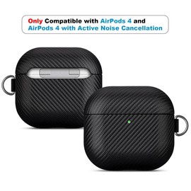 LOPIE Carbon Fiber Texture Designed for AirPods 4 Case and AirPods 4 with Active Noise Cancellation Case, Handmade Vegan Leather Case with Keychain & Cleaner Kit, Protective Hard Shell Cover - Black