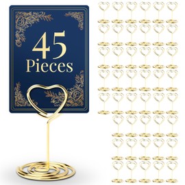 ASTRA VENA 45 pieces Mini Place Card Holders for Dinner Table, Wedding, Banquets - Metal Table Number Stands for Reception Party Decorations, Menu Cards, Photo Display 3cm Base, Gold