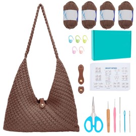 ACRNIGHEET Beach Bag Crochet Kit for Beginners Brown Crochet Bag Making Kit for Women Knitting Supplies Kits DIY Craft Kits for Adults with Video Guide Tutorial Boho Style Gift Ideas