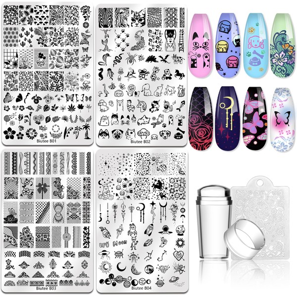 Biutee Nail Stamping Plate Kit Nail Art Stamp Plate Jelly