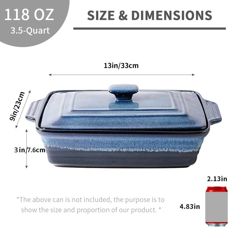 KOOV Ceramic Casserole Dish With Lid, Covered Rectangular Set, Lasagna