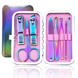 Juego de cortaúñas de manicura, 8 piezas, kit de manicura de acero inoxidable, herramientas profesionales para el cuidado de la nariz, tijeras para el cabello, lima de uñas. El mejor regalo con funda de lujo (8 piezas)
