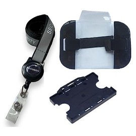 SIA Security Kit - Includes Black Reflective Badge Reel Security Lanyard - Reflective Black Armband & Double Horizontal Badge Holder