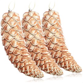 com-four® 3 x Christmas Tree Pendants Cones - Christmas Tree Cones for Christmas Tree - Christmas Tree Decorations for Hanging Christmas Decoration (Gold)