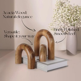 Oakrain 3 Pieces Wood Arch Decor, Wooden Coffee Table Decor, Aesthetic Bookshelf Decoration, Desk Decor, Objects Natural Modern Home Decor, Boho Decor for Living Room Entryway, Small Medium Large