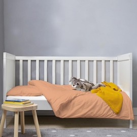 Pizuna Baby Duvet Cover For Crib 100 x 135 cm, Peach, 400 Thread Count 100% Long Staple Cotton Bedding Set, Soft Sateen Weave Crib Duvet Cover with Button Closure & 1 Pillow Case