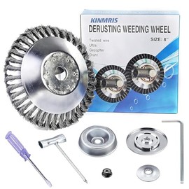 KINMRIS Steel Wire Brush Trimmer Head Replacement and Accessories, Garden Grass Brush Cutting Head for Rust Removal,Paving Stone, Pavement Joints or Driveway (8 inch Regular)