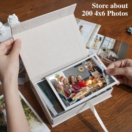 Hiwhy Photo Storage Box, 10 x 15 cm, Linen Photo Box, Memory Box for Storing Photos, Pictures, Certificates, Scrapbooking Accessories, Keepsakes and Jewellery, Beige