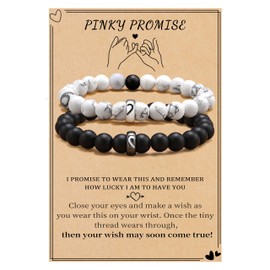 Sistble Pinky Promise Bracelet, Promise Gifts for Boyfriend Matching Bracelets Heart Love You Gifts for Him Black White Beaded Bracelets for Men Birthday Anniversary Friend Gift Jewelry
