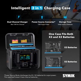 SYMIK Insta 360 X3 Battery Charger for Insta360 X3 Accessory, 30W OLED Screen Intelligent Two Way Charging Case for Insta360 X3 Battery, Fast Charger Compatible with X3 / ONE X2, No Internal Battery