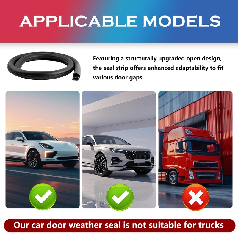 2PCS 2.62Ft Adjustable Automotive Weather Stripping Door Seal,Open-end Car Door