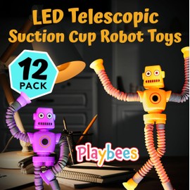 LED Telescopic Suction Cup Robot Toys 12PACK - Shape Changing Educational Fidget Toys, Sensory Toys ADHD Autistic, Stimulating Creative Learning Pop Tubes, Robot Party Favors