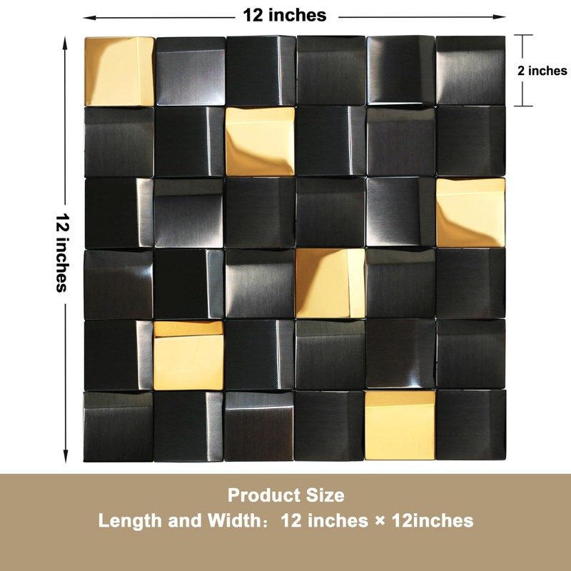 Elephantile 5 Sheets Black & Gold Tiles Metal Mosaic Wall