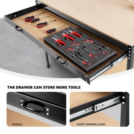 PULLAFUN 63 Inch Work Benches,Work Table 300Lbs Load Capacity Heavy Duty MDF Wood Desktop Work Table for Garage, Workshop, Office and Home