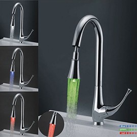 Kitchen Sink Faucet for Bar Farmhouse Commercial, Led Kitchen Faucet, Pull Out Sink Mixer Swivel Taps Spray Head, Pull Down Faucet