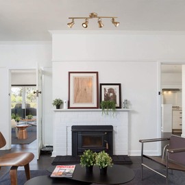 GEPOW LED Track Lighting Fixture, 4 Lights Modern Ceiling Spotlight, Adjustable Kitchen Track Lighting, Gold Finish, GU10 LED 10W Bulbs Not Include