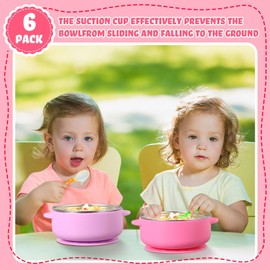 Nuogo 6 Pcs 304 Stainless Steel Baby Bowls with Removable Silicone Shell Toddler Bowls Kids Anti Scald Snack Container for Food Feeding, Dishwasher Safe(Red Series Color,Suction-a)