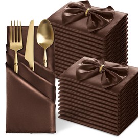 MILVOWOC 24 Pack Square Chocolate Brown Satin Napkins 20 x 20 Inch Soft Silk Dinner Napkins Smooth Decorative Table Napkins, Silky Cloth Napkins for Weddings Dinner Restaurant Party Decoration