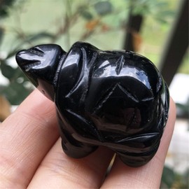Fekuar Black Obsidian Stone Turtle Statue, Hand Carved Tortoise Animal Collectible Sculpture Fengshui Healing Crystal 1.5"(40mm)