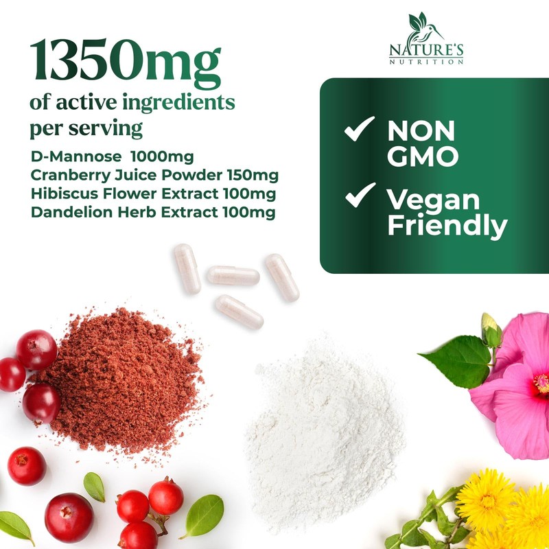 D-Mannose Supplement 1,350 mg with Cranberry & Hibiscus - Effective