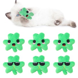 Jocomoni 6pcs St. Patrick's Day Shamrock Catnip Toy，Indoor Shamrock Shaped Cat Toy Plush Interactive Chew Bite Toys for Cat Kitten Indoor Festive Holiday Cat Lover Gift