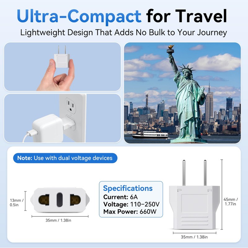 European to US Plug Adapter, Unidapt EU to US Adapters,