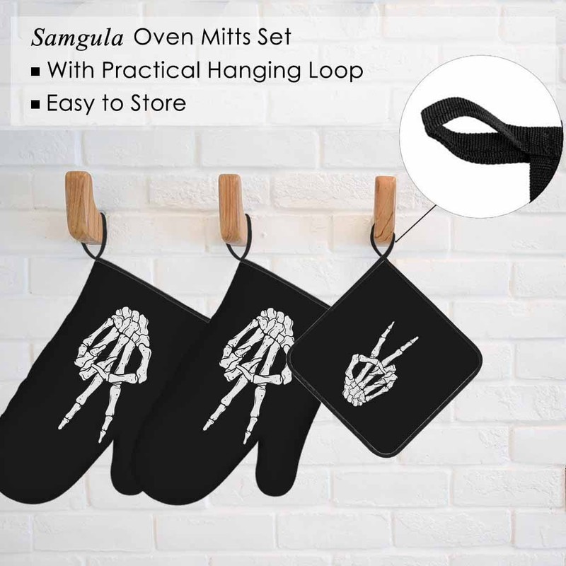 Samgula Hand Skeleton Oven Mitts and Pot Holders Sets Victory