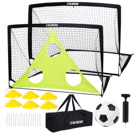 6x4 ft Kids Soccer Goals for Backyard Set of 2- Portable Pop Up Soccer Net for Backyard for Kids Toddler Youth, Soccer Training Equipment+ Soccer Goal Target, Ball and Cones, Outdoor Soccer Games
