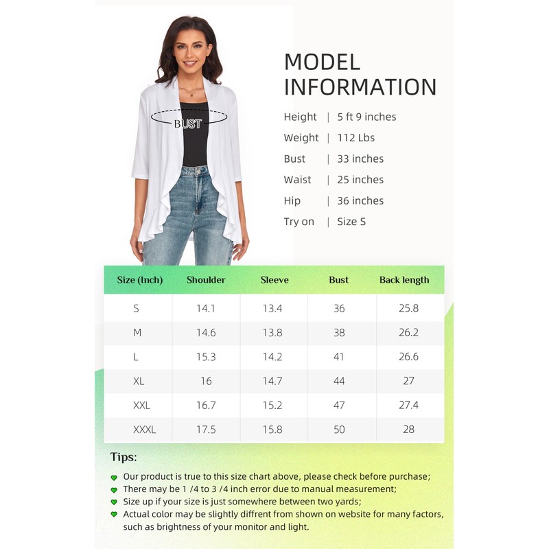 Argstar Women's Summer Cardigan, Lightweight Open Front Casual Soft Draped