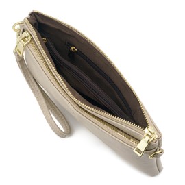 ZOUIQSS Triple Zip Small Crossbody Bag Lightweight Purses Vegan Leather Wristlet Clutch, Includes Adjustable Shoulder(Classics Beige)