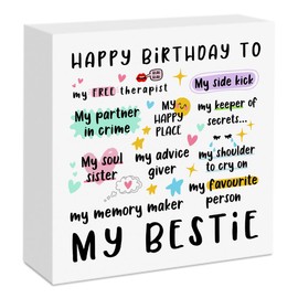 Bestie Birthday Gifts for Women, Happy Birthday Wooden Box Sign, Best Friend Birthday Gifts Friendship Gifts for Soul Sister, Funny Wooden Plaque Sign Living Room Bedroom Home Desk Table Shelf Decor