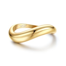 THUNARAZ 14K Gold Plated Rings for Women Non Tarnish, Chunky Gold Ring That Don't Tarnish Twisted Wave Bands Thumb Statement Stackable Eternity Ring Size 5-10