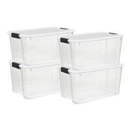 Sterilite 4 Pack Ultra Latching Box, Storage Bins with Lids, Clear Plastic, 70 Quart - Heavy-Duty Organizing Containers for Closet, Bathroom, and Office