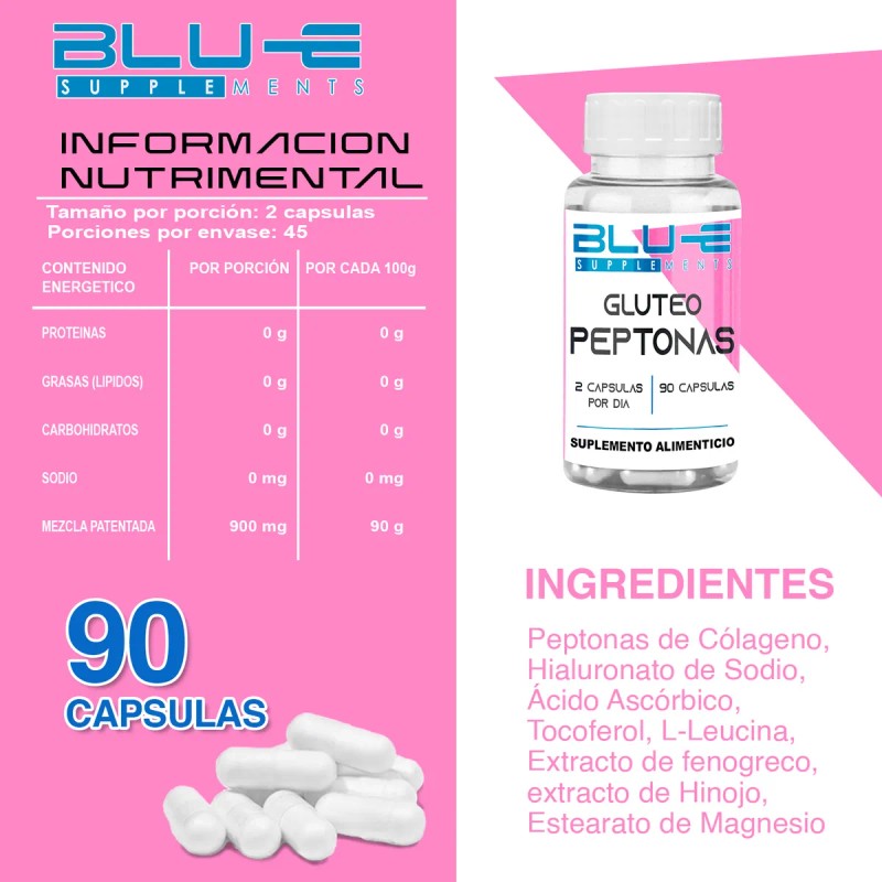Glteo Peptona Blu-e 90caps Crecimiento Metforpepto Natural Sin Sabor