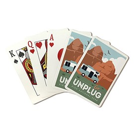 Zion National Park, Utah - Go Unplug - Retro RV (Playing Card Deck - 52 Card Poker Size with Jokers)