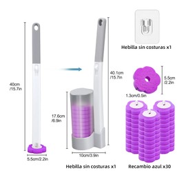 EIGYO Juego de Cepillo Desechable para Inodoro con 30 Cabezales Repuesto + Soporte - Cepillo Limpiador para Inodoro Montado para Baños - Trae tu Propia Solución Limpiadora(con Ganchos para Pared) (B)