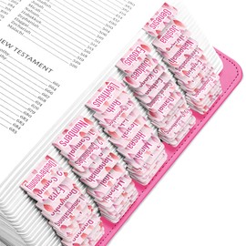 Candy Pink Leaves Bible Tabs for Women – Laminated Large Print Leaf Pattern Bible Index Tabs, 80 Old & New Testament Scripture Tabs with Easy-Apply Guide, Cute Durable Tabs for Bible Study