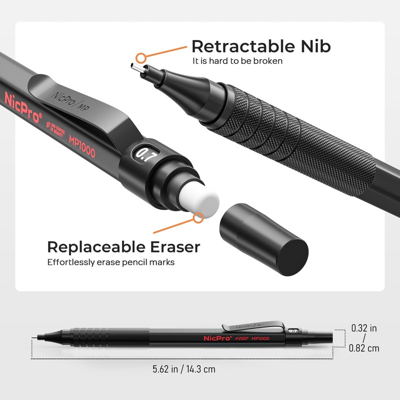 Nicpro 20PCS Black Metal Mechanical Pencil Set in Leather Case,